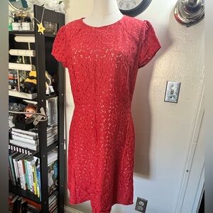 LOFT Red Lace Dress with Cap Sleeves Size 6